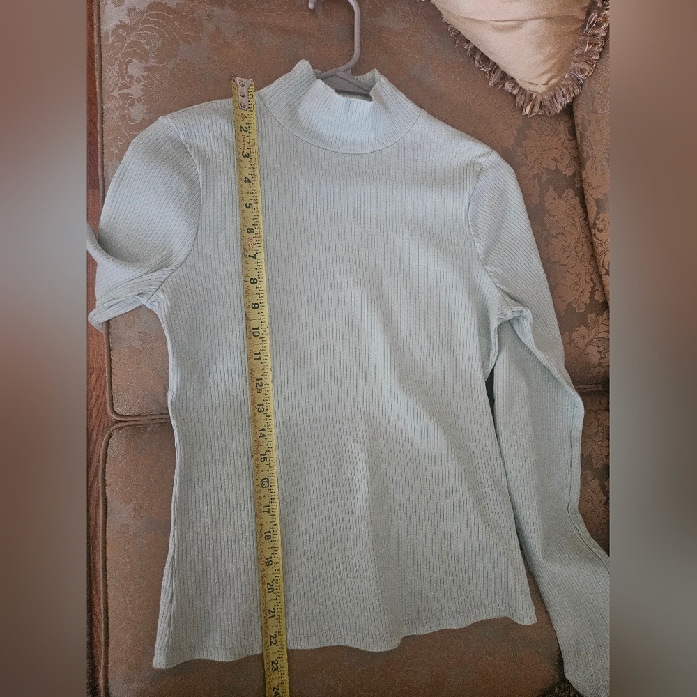Maeve By Anthropologie Light Green/Sea Blue Long Sleeve Mock Neck Top - Picture 7 of 11